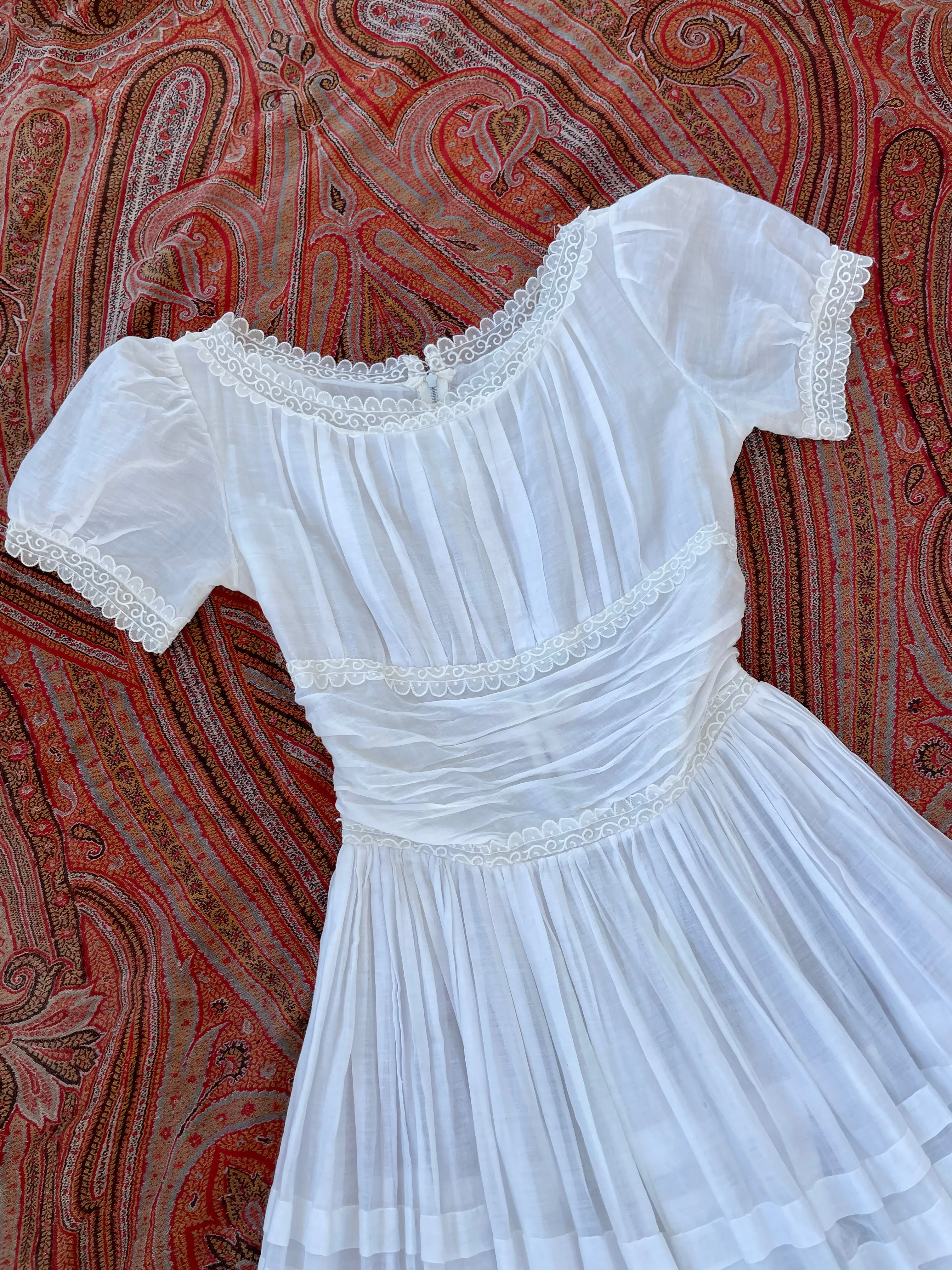 1940s Shirred Cotton Prairie Dress