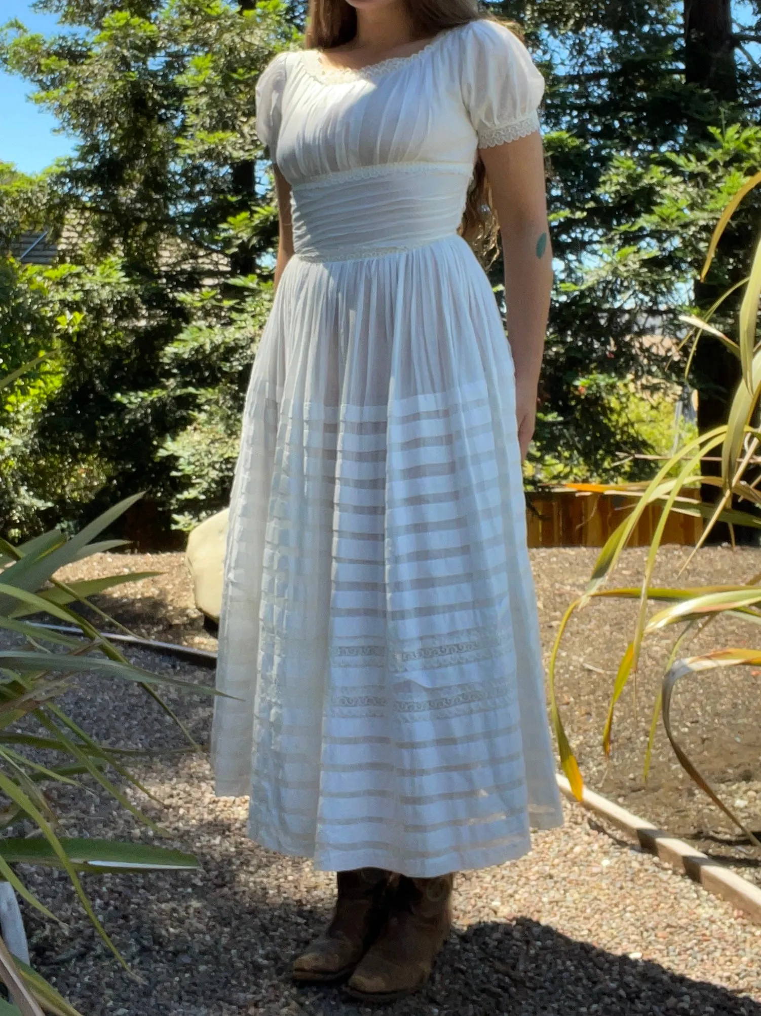 1940s Shirred Cotton Prairie Dress