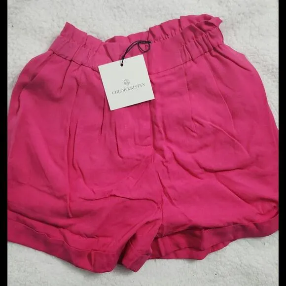 (24) NWT Chloe Kristyn Paperbag Shorts Hot Pink, Sz XS
