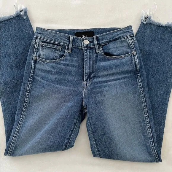 3x1 NYC Straight Leg Cropped Jeans with Frayed Hem, Size 25 NWOT