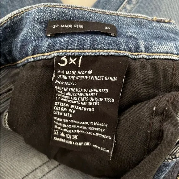 3x1 NYC Straight Leg Cropped Jeans with Frayed Hem, Size 25 NWOT