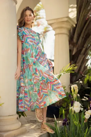 Abstract Print Tiered Midi Dress