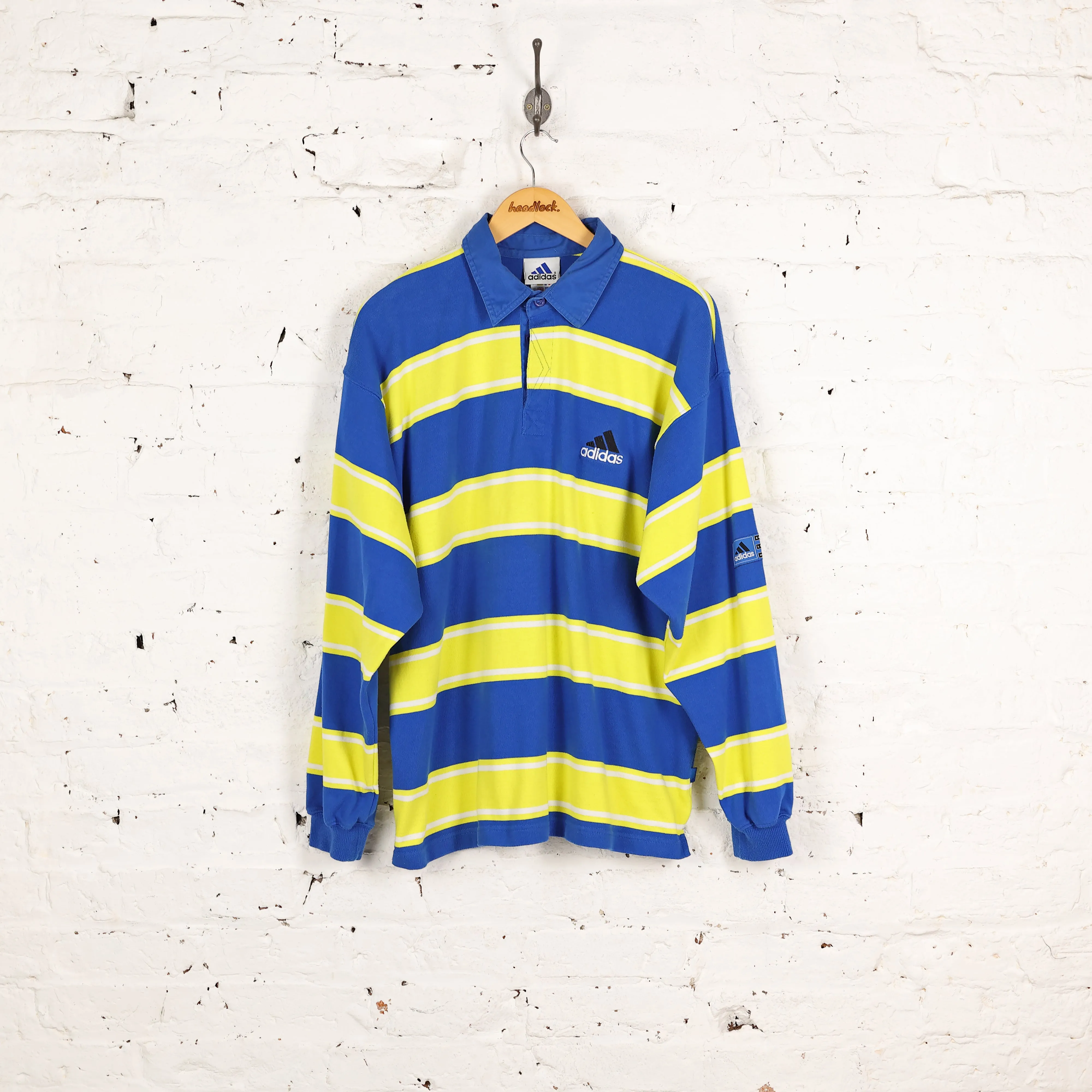 Adidas Striped Long Sleeve Polo Shirt - Blue - M