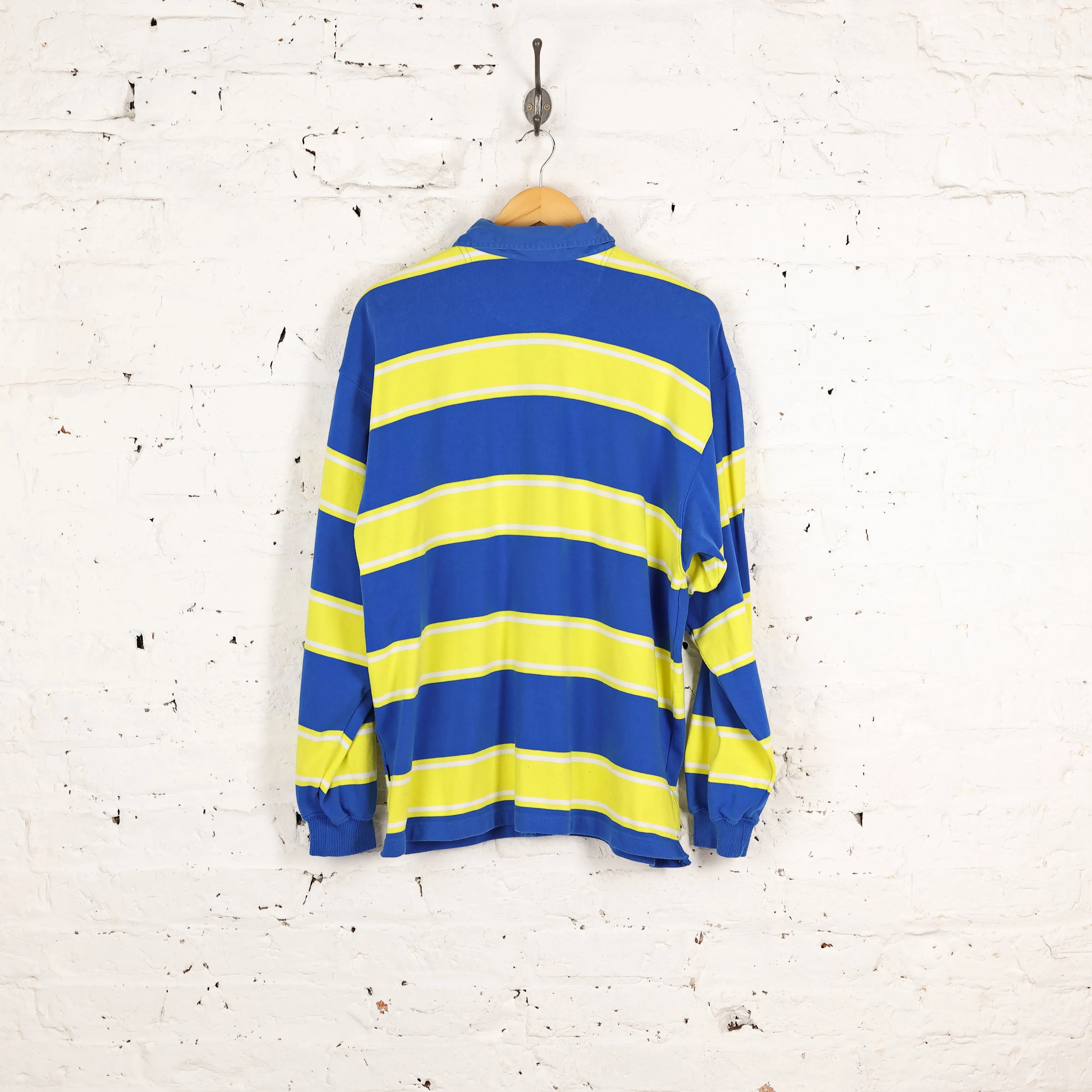 Adidas Striped Long Sleeve Polo Shirt - Blue - M