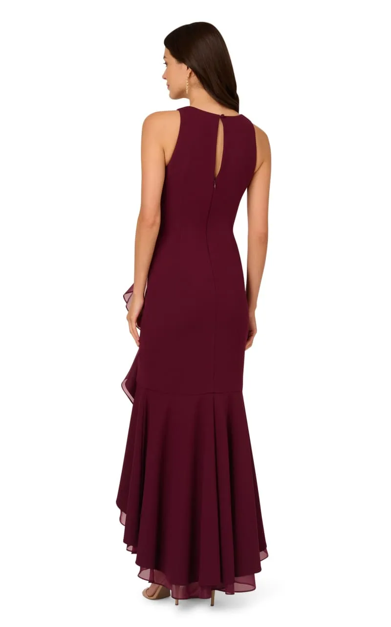 Adrianna Papell - High Low Crepe Halter Gown With Organza Draping