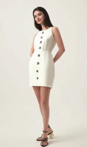 Adrielle white flower-motif puff mini dress