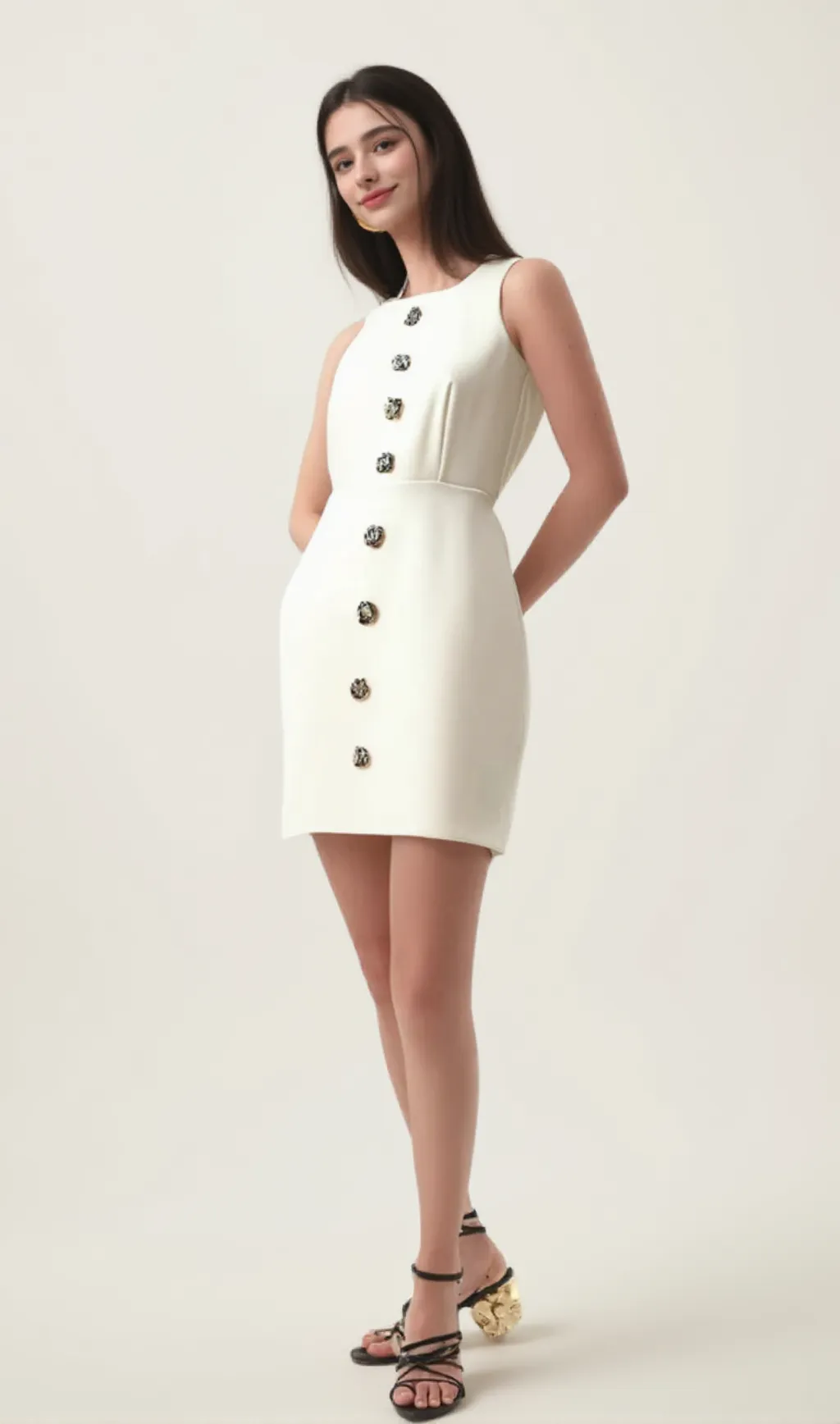Adrielle white flower-motif puff mini dress