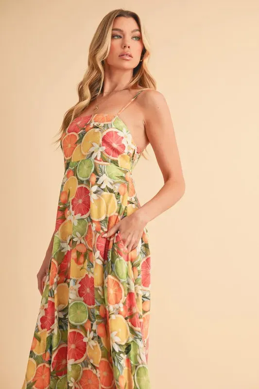 Aemi   Co Fruit Print Square Neck Maxi Cami Dress