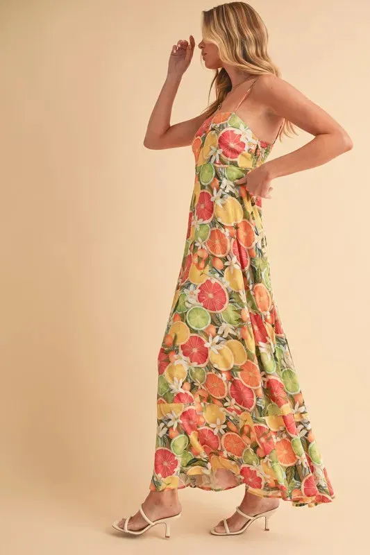 Aemi   Co Fruit Print Square Neck Maxi Cami Dress