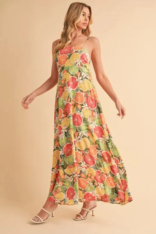 Aemi   Co Fruit Print Square Neck Maxi Cami Dress