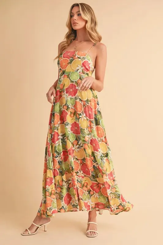 Aemi   Co Fruit Print Square Neck Maxi Cami Dress