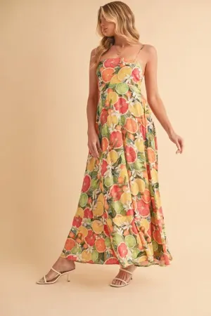Aemi   Co Fruit Print Square Neck Maxi Cami Dress