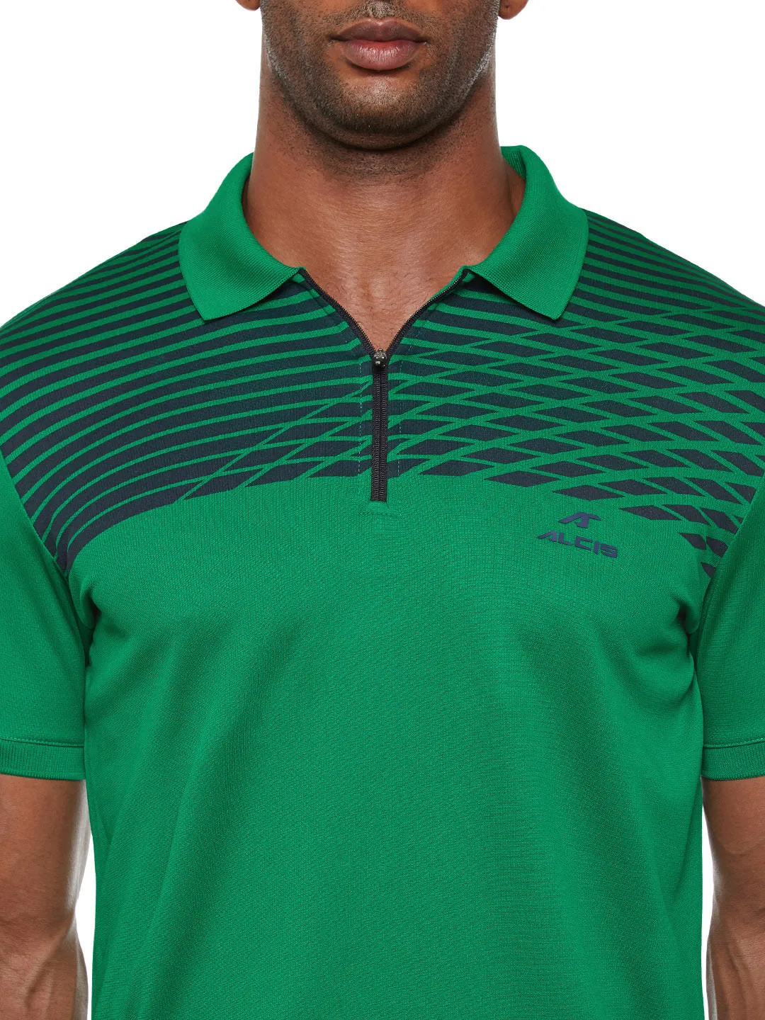 Alcis Men Green Striped Polo Collar T-shirt