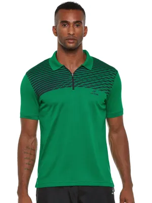 Alcis Men Green Striped Polo Collar T-shirt