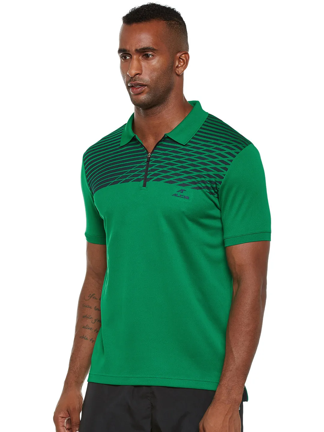 Alcis Men Green Striped Polo Collar T-shirt