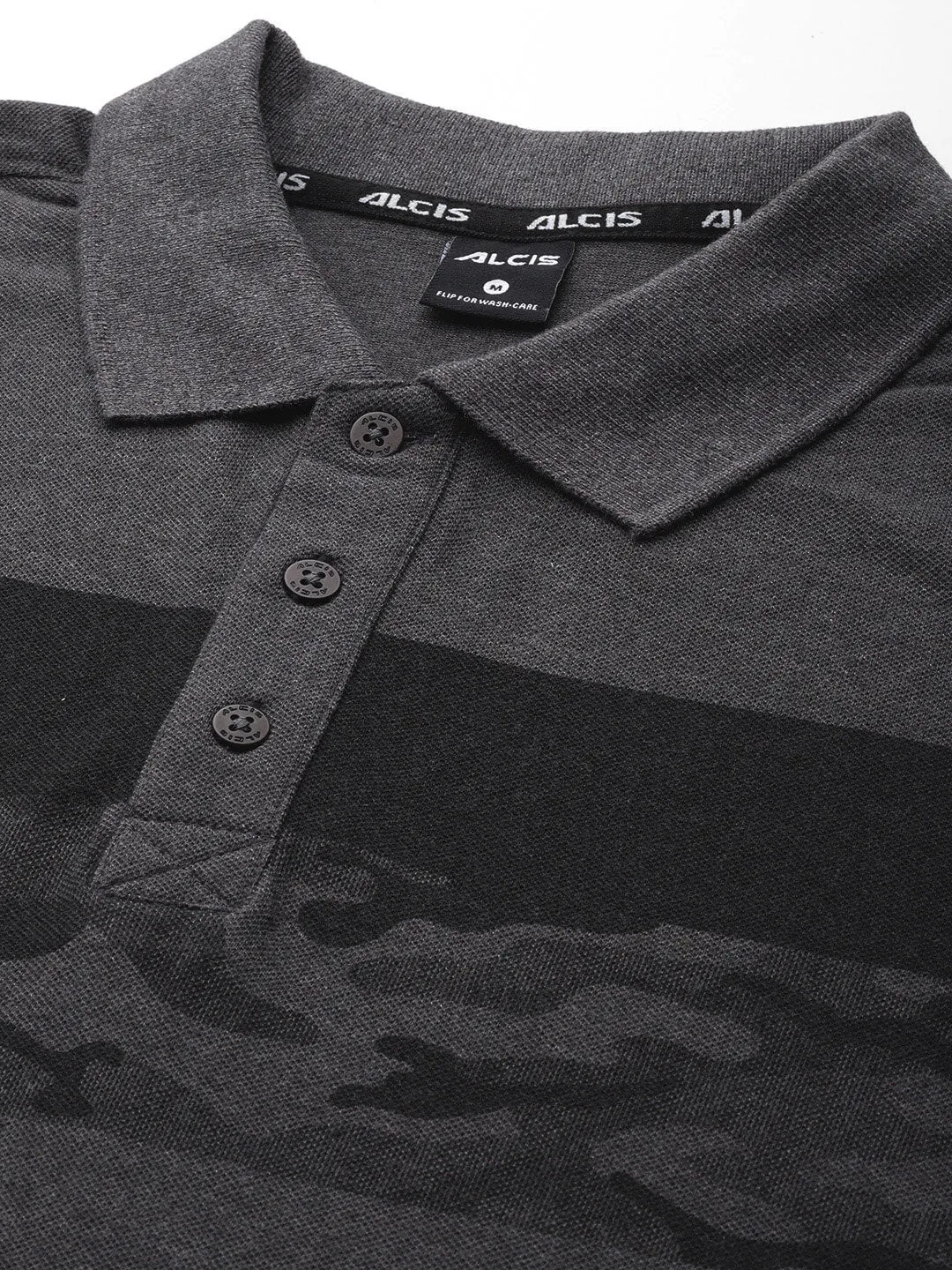 Alcis Men Grey Melange Printed Polo Collar T-shirt