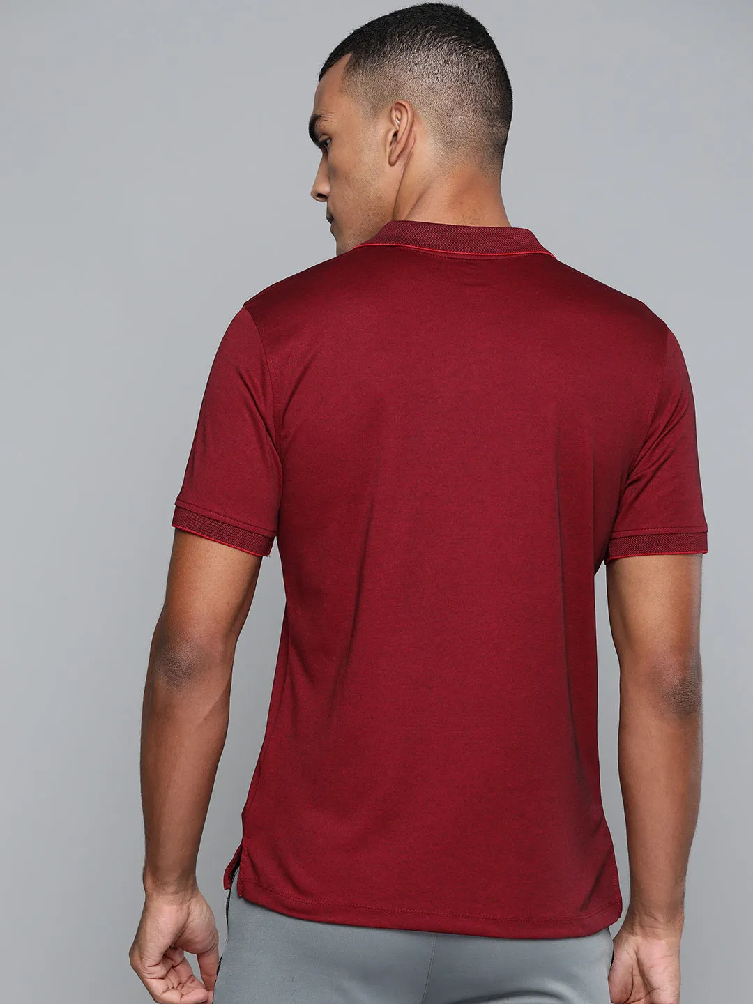 Alcis Men Maroon Solid Polo Collar T-shirt