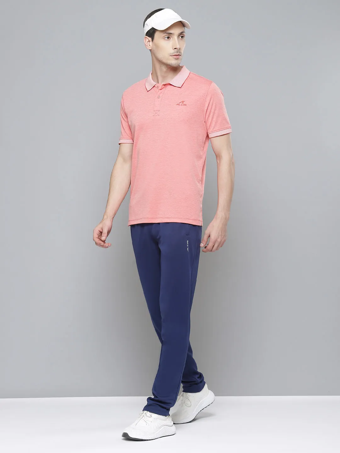 Alcis Men Peach-Coloured Solid Polo Collar T-shirt