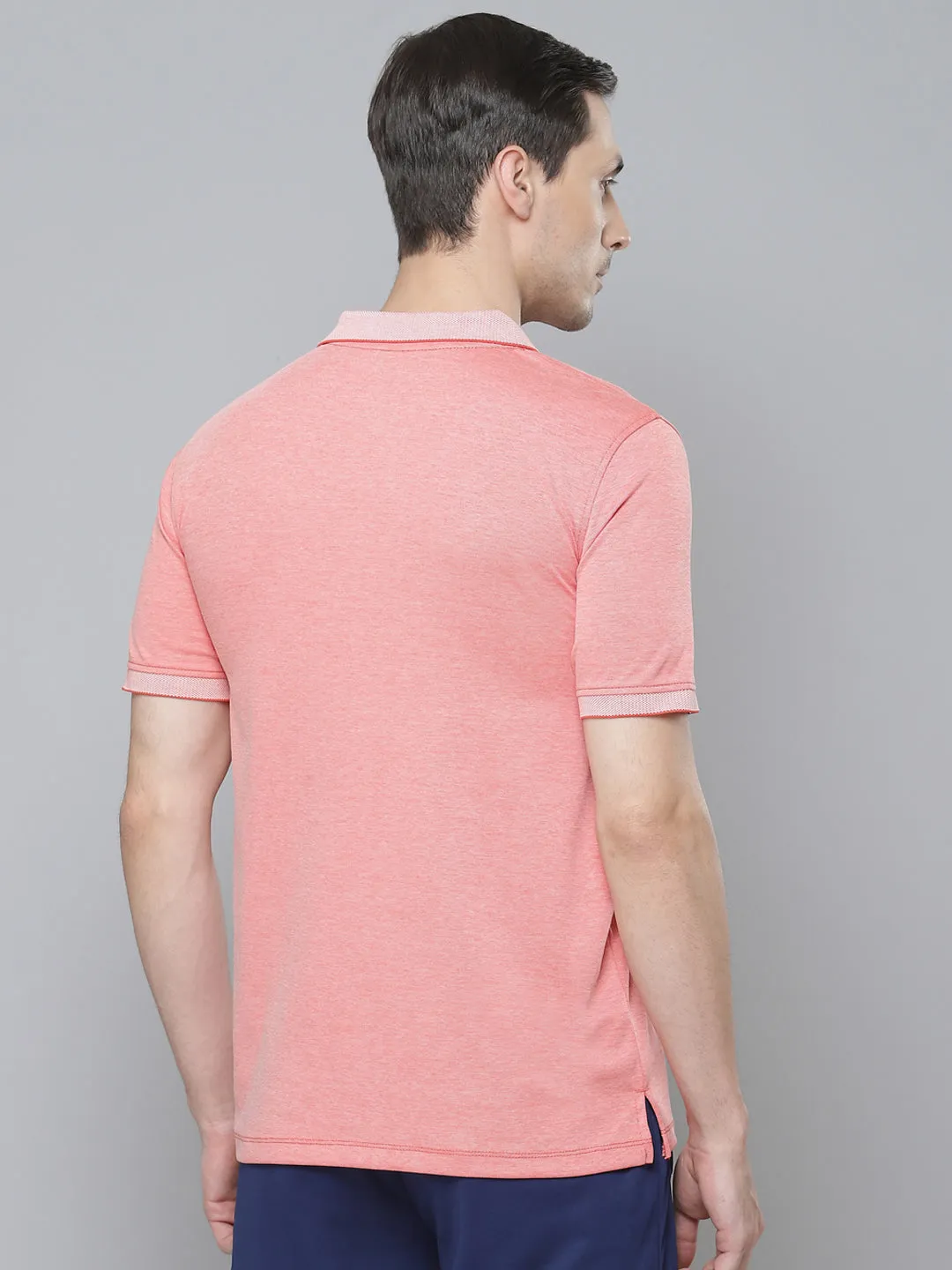 Alcis Men Peach-Coloured Solid Polo Collar T-shirt