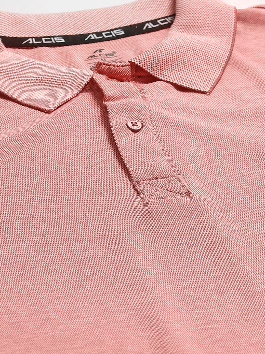 Alcis Men Peach-Coloured Solid Polo Collar T-shirt