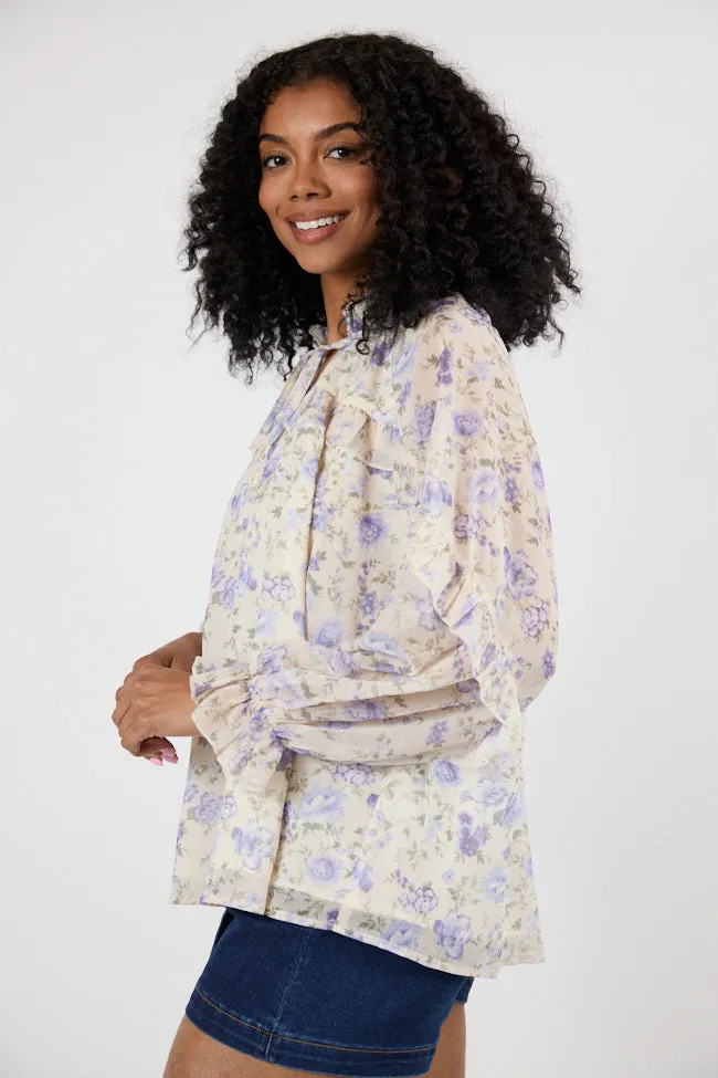 All I Want Purple Multi Oversized Ruffle Detail Popover Floral Blouse SALE