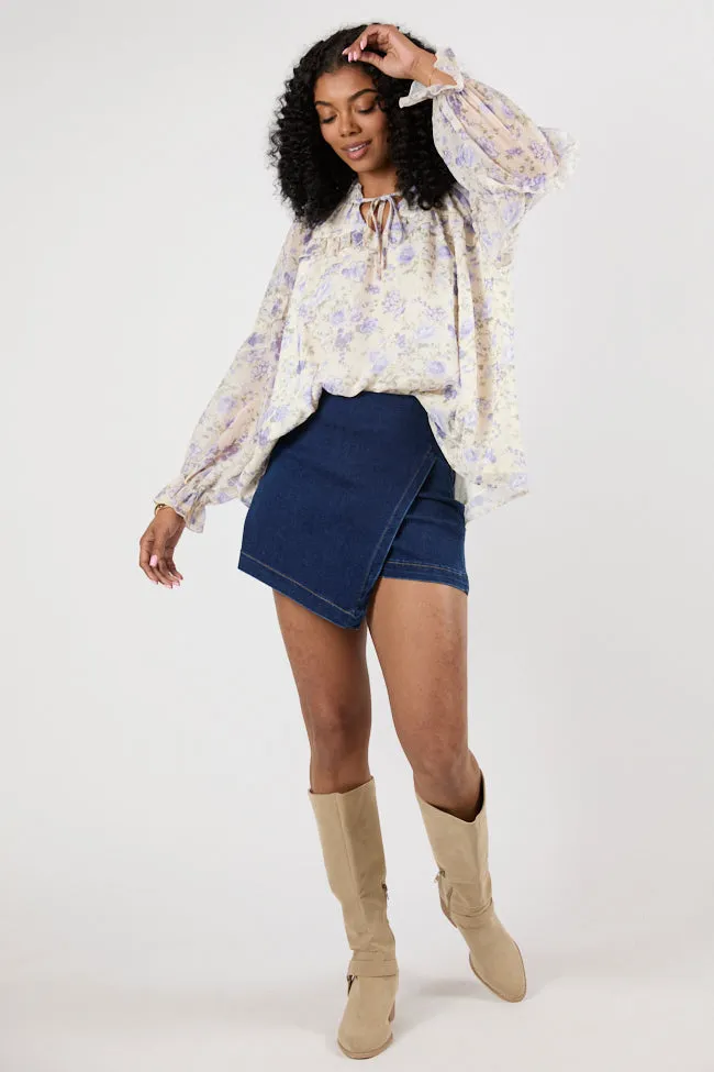 All I Want Purple Multi Oversized Ruffle Detail Popover Floral Blouse SALE