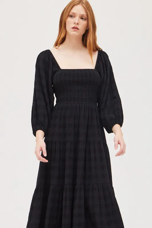 Amelia Square Neck Tiered Midi Dress - Black