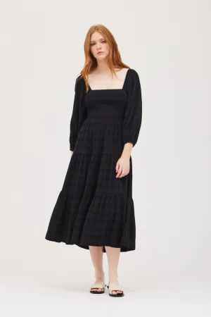 Amelia Square Neck Tiered Midi Dress - Black