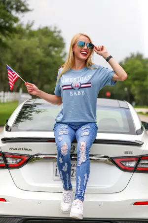 American Babe (Steel Blue) - Short Sleeve / Crew