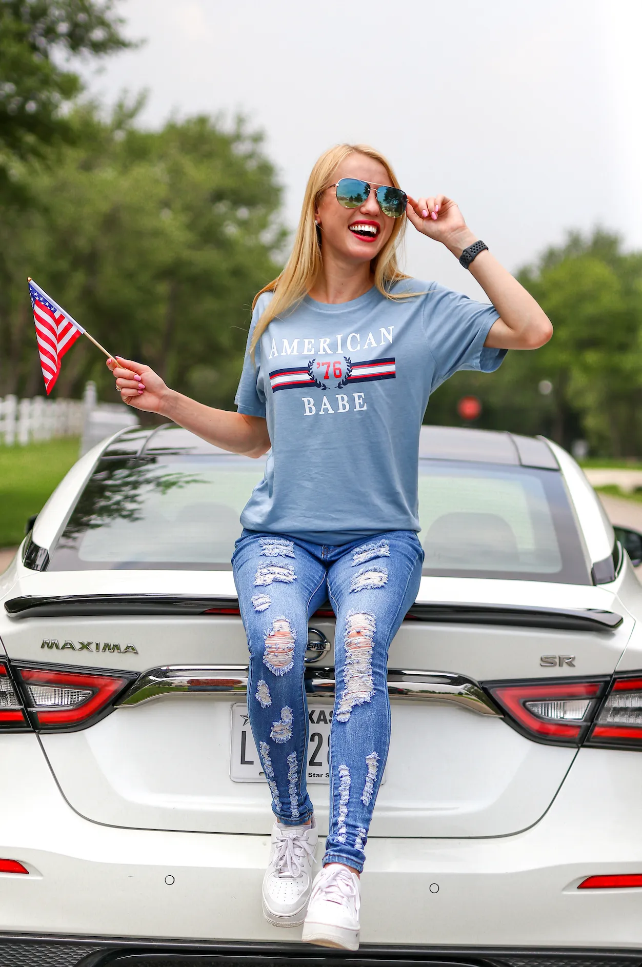 American Babe (Steel Blue) - Short Sleeve / Crew
