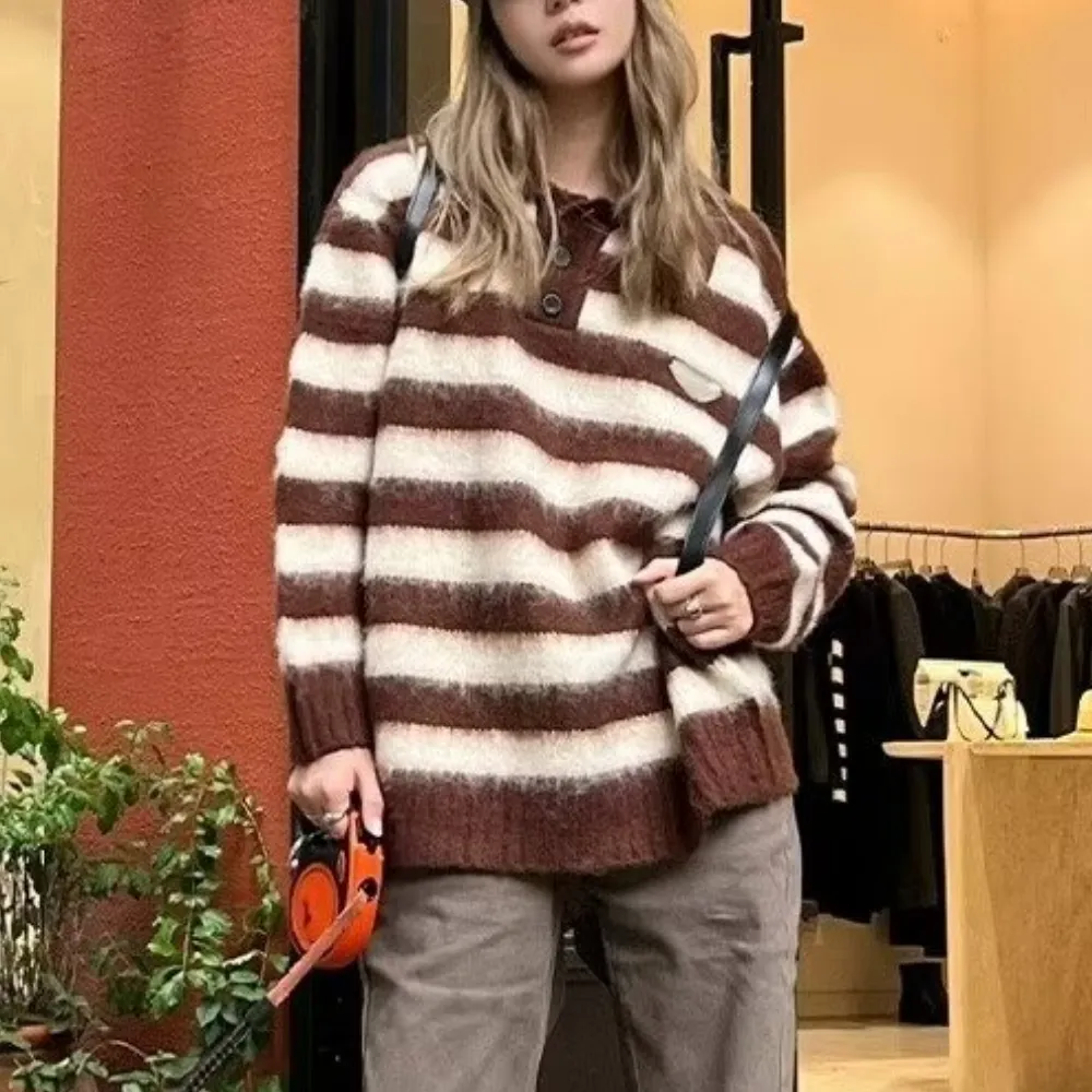American Striped Brown Polo Sweater