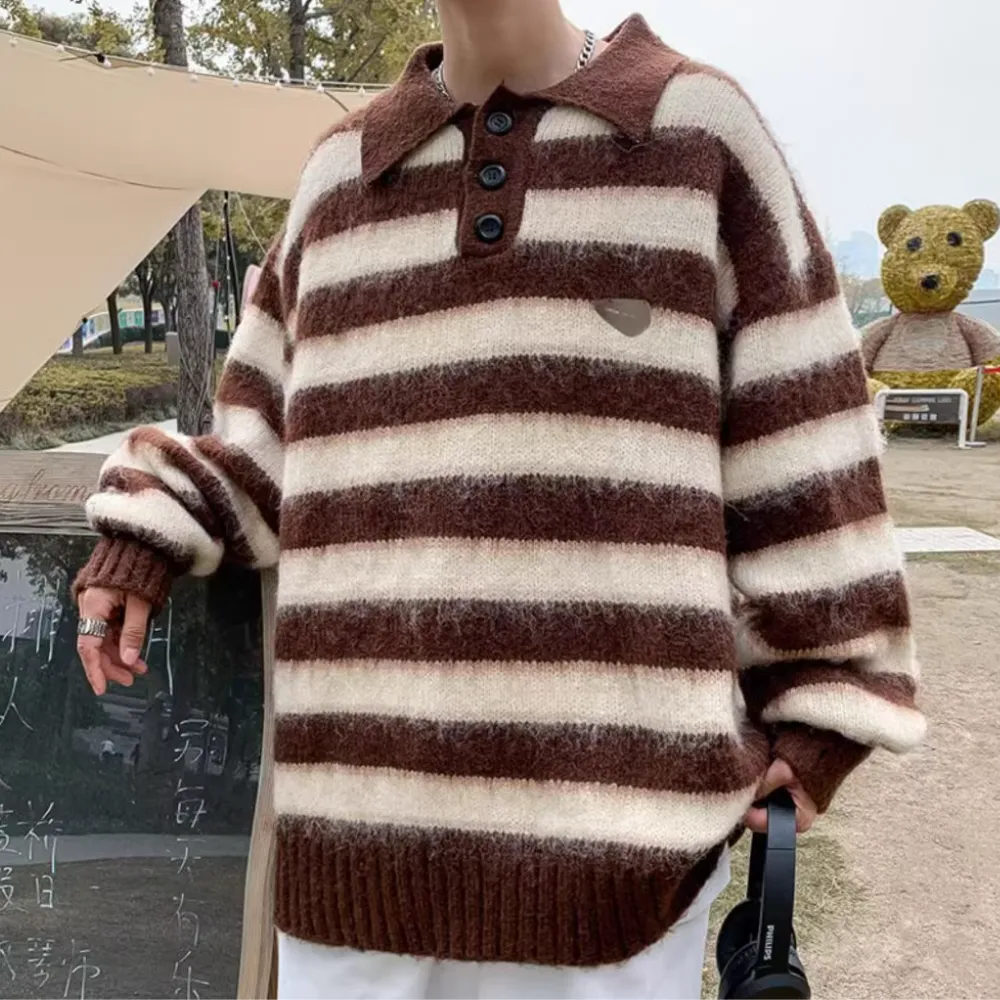 American Striped Brown Polo Sweater