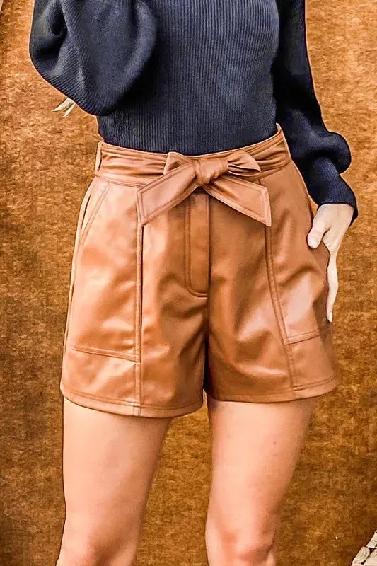 And The Why Faux Leather Shorts with Waist Ribbon