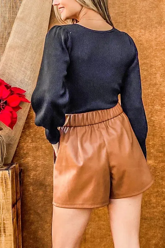 And The Why Faux Leather Shorts with Waist Ribbon