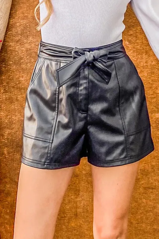 And The Why Faux Leather Shorts With Waist Ribbon