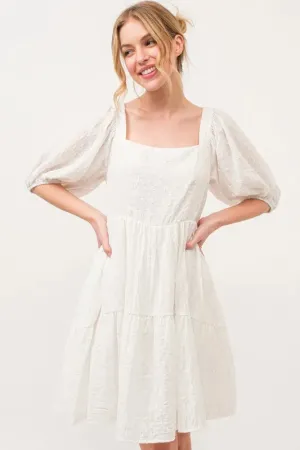 And The Why Square Neck Puff Sleeve Tiered Mini Dress