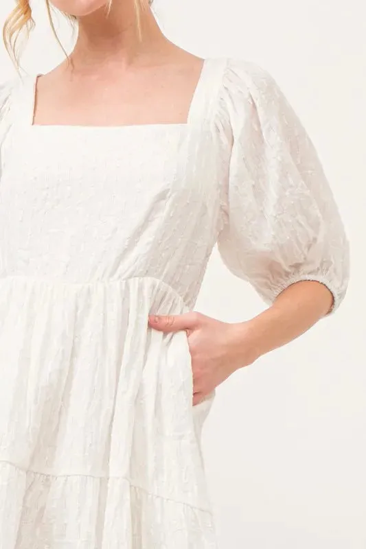 And The Why Square Neck Puff Sleeve Tiered Mini Dress