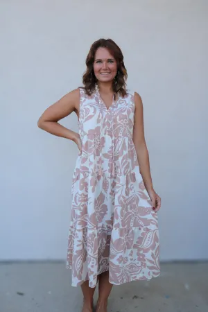 Annalisa Midi Dress- Cream/Taupe