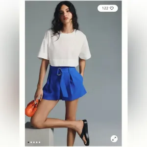 Anthropologie Maeve Blue Tailored Paperbag Shorts Size 14 NWT