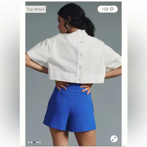 Anthropologie Maeve Blue Tailored Paperbag Shorts Size 14 NWT