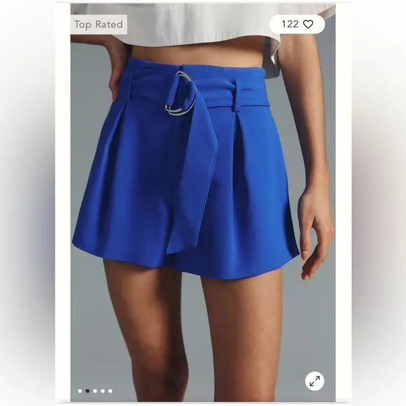 Anthropologie Maeve Blue Tailored Paperbag Shorts Size 14 NWT