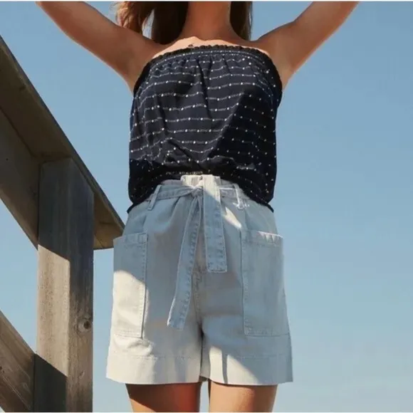 Anthropologie Pilcro Ultra High-Rise Acid Wash  Paperbag Denim Shorts
