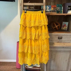 Anthropologie women’s tiered lace side slit midi skirt size US6