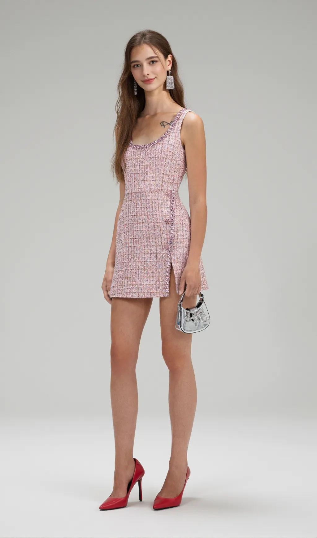 Aoife tweed crystal mini dress