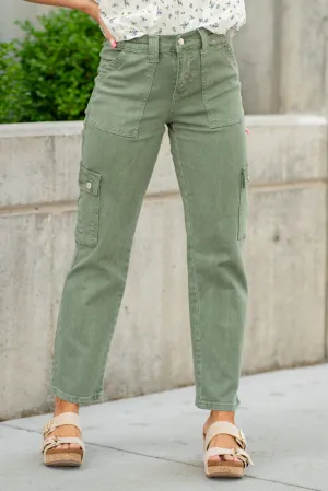 Army Green Mid Rise Cargo Straight
