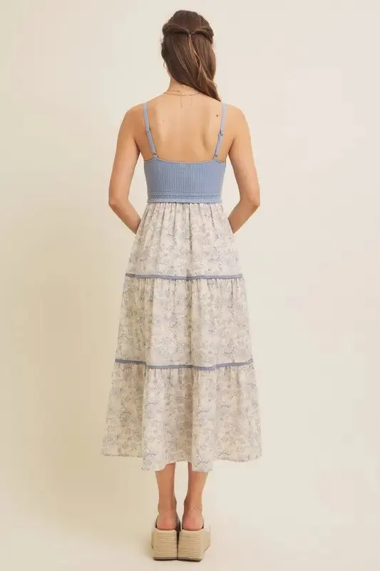Aurora Knit Cami Floral Midi Dress - Slate Blue