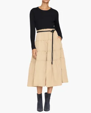 AVA TIERED DRESS IN CAMEL COMBO