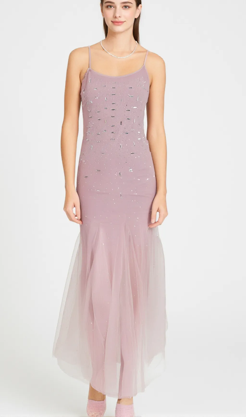 Axelle purple embellished mesh midi dress