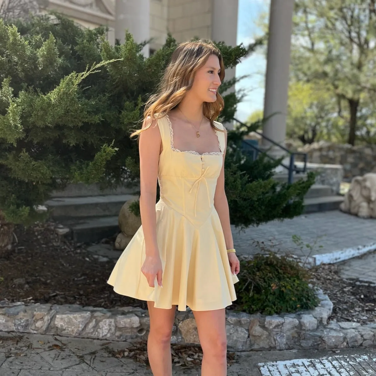 Ayla Square Neck Crochet Mini Dress