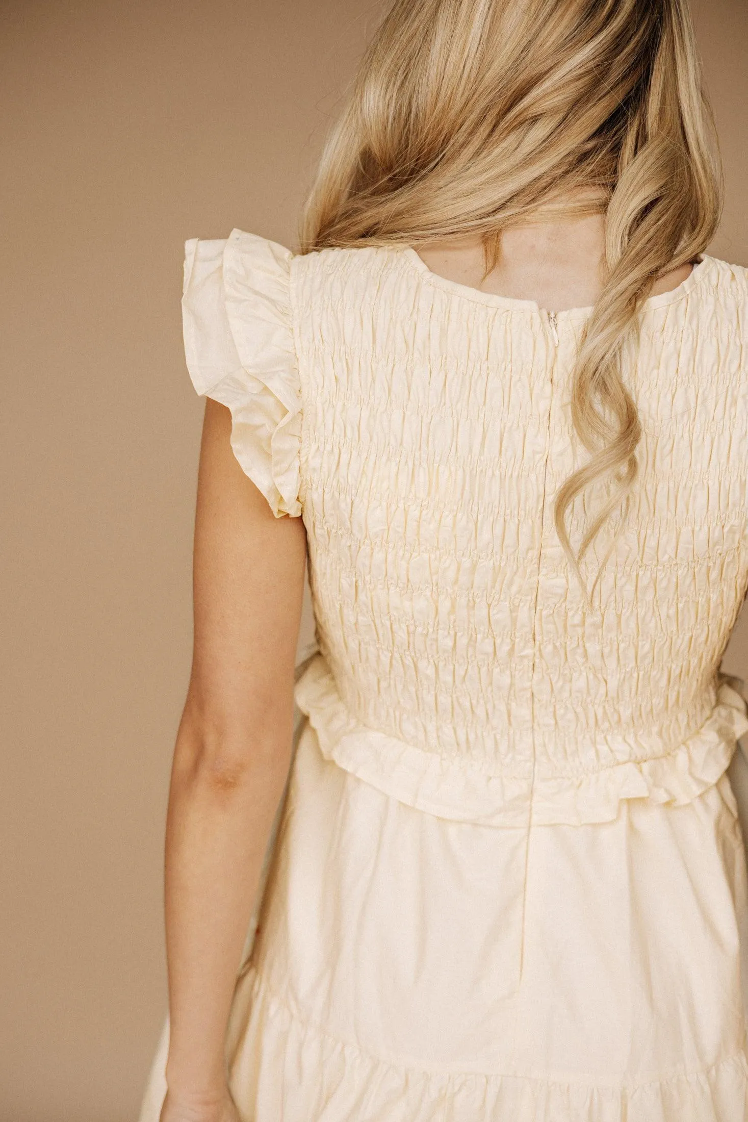 Bailee Smocked Cotton Midi Dress in Light Yellow